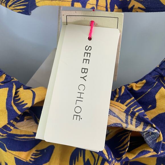 NWT See by Chloe Palm Leaf Print Romper Size 8 Linen Blend Tropical Beach Resort - Picture 11 of 12